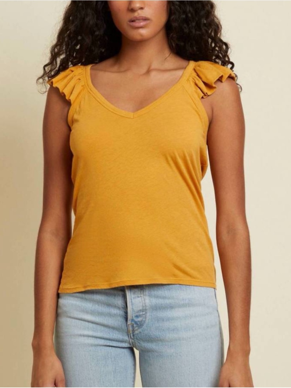 Nation‎ Ltd Aven Ruffled Cami Tee Top Trophy Yellow Pima Linen Made In Peru M